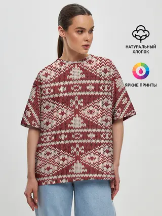 Женская футболка оверсайз / Вязаный рисунок