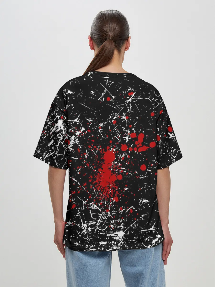 Женская футболка оверсайз / Брызги Череп Хипстер Гранж