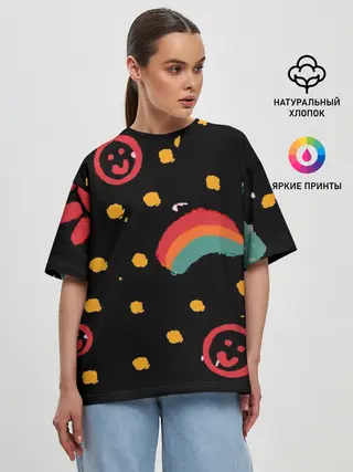 Женская футболка оверсайз / красочное детство