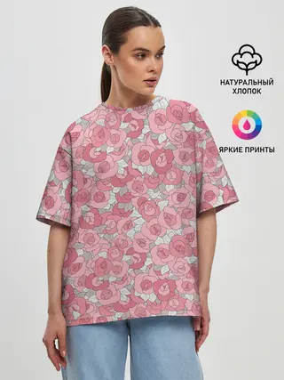 Женская футболка оверсайз / Нежно коралловые розы
