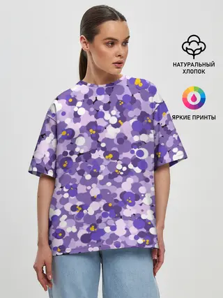 Женская футболка оверсайз / Анютины глазки узор