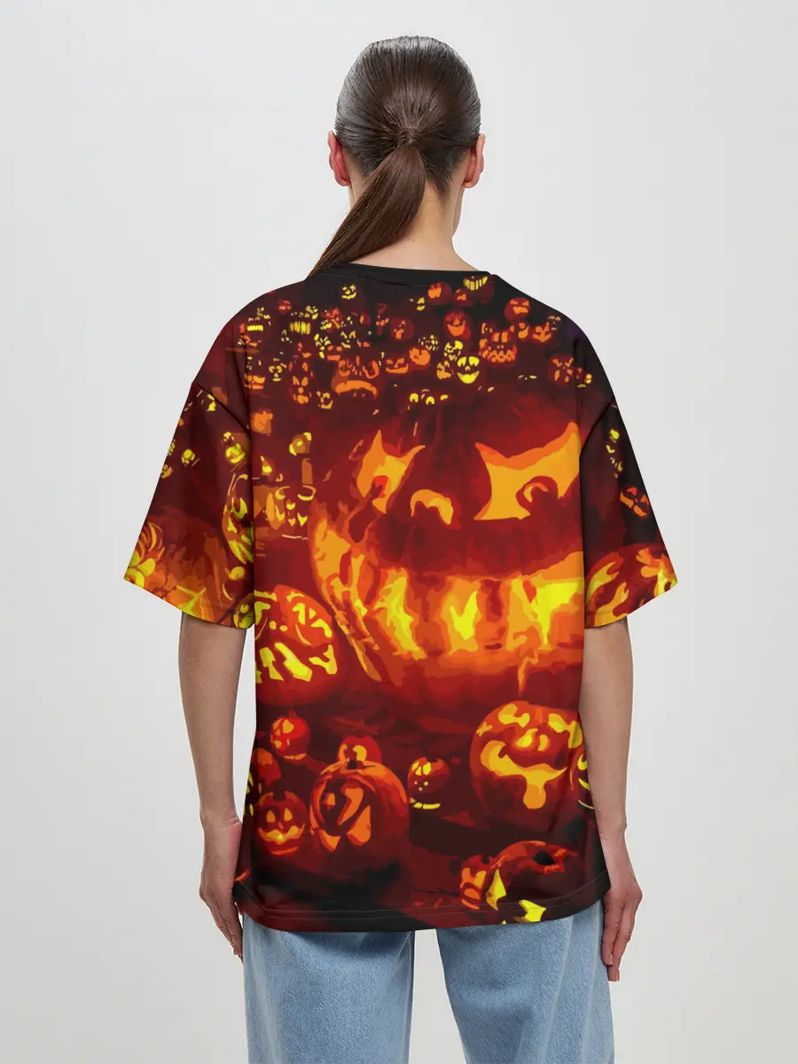 Женская футболка оверсайз / Тыквы на Хэллоуин