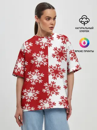 Женская футболка оверсайз / Новогодние Снежинки 2022