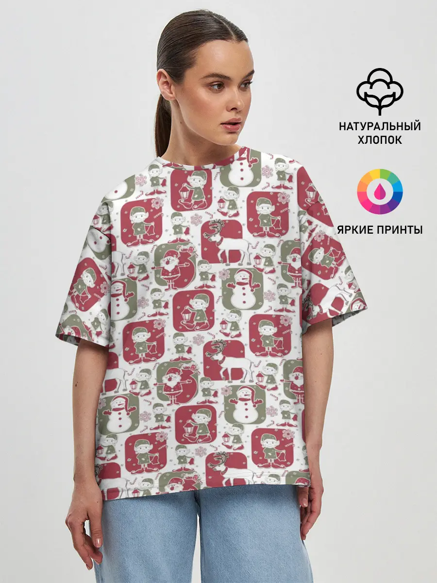 Женская футболка оверсайз / Санта везёт подарки