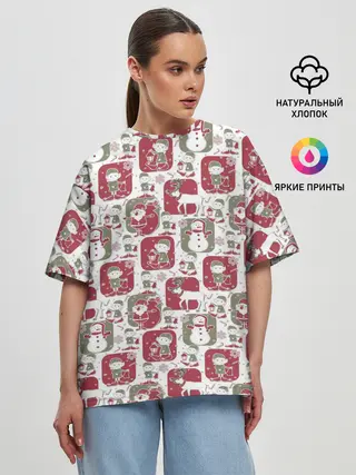 Женская футболка оверсайз / Санта везёт подарки