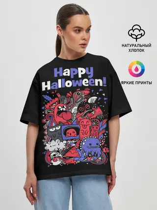 Женская футболка оверсайз / Монстры на Хеллоуин