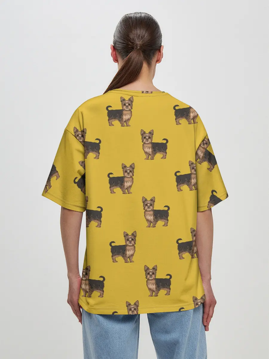 Женская футболка оверсайз / Йоркширский терьер паттерн