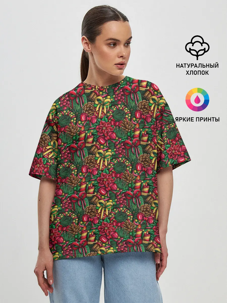 Женская футболка оверсайз / Merry Christmas