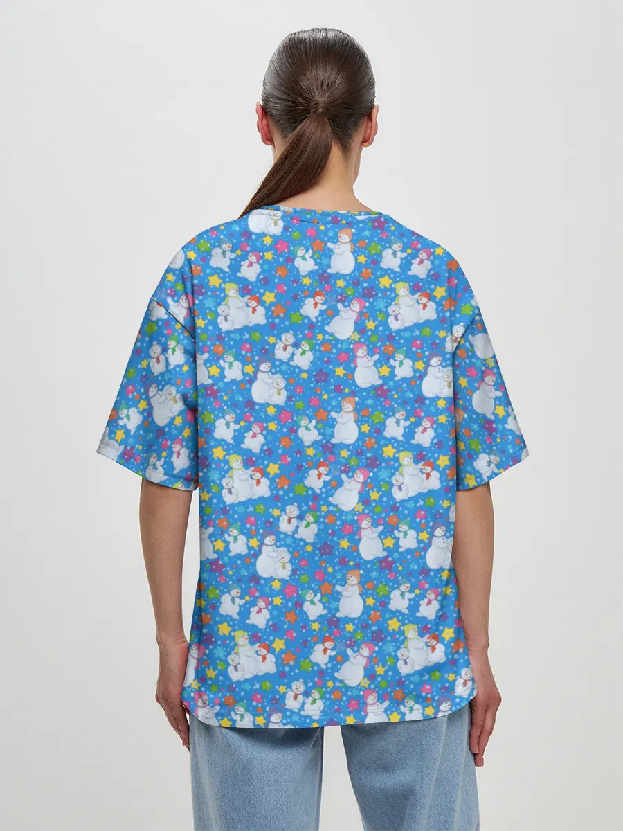 Женская футболка оверсайз / Снеговики и Звёздочки