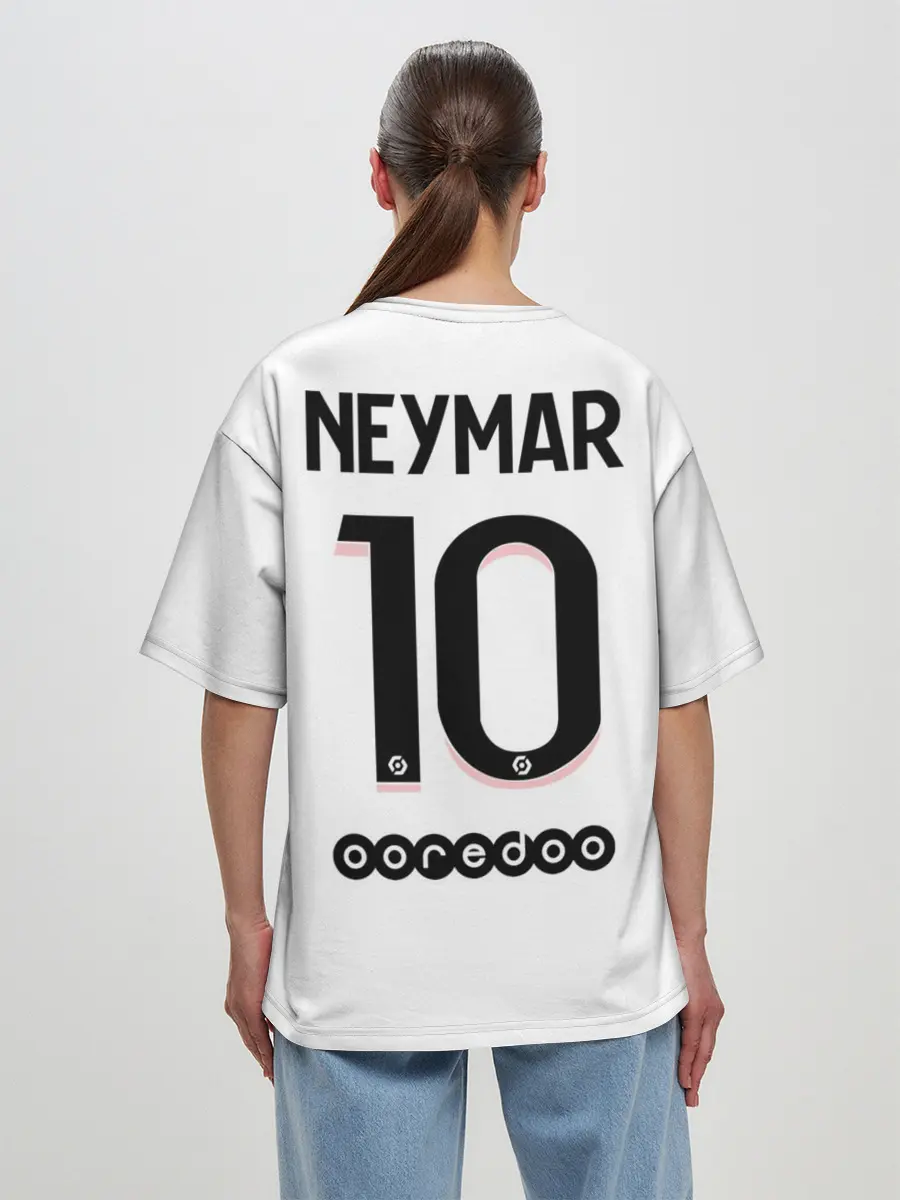 Женская футболка оверсайз / Неймар ПСЖ гостевая форма 2021/2022