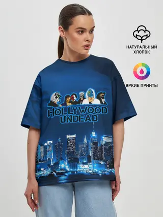 Женская футболка оверсайз / Группа Hollywood Undead ночной город