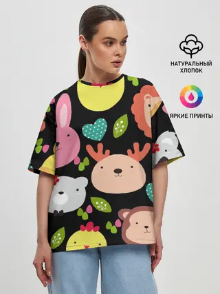 Женская футболка оверсайз / Головы милых животных