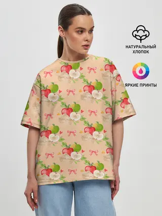 Женская футболка оверсайз / Яблоки паттерн