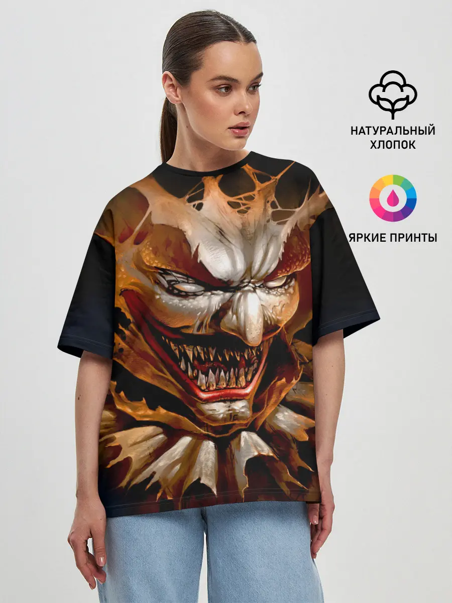 Женская футболка оверсайз / Улыбка смерти в Хэллоуин