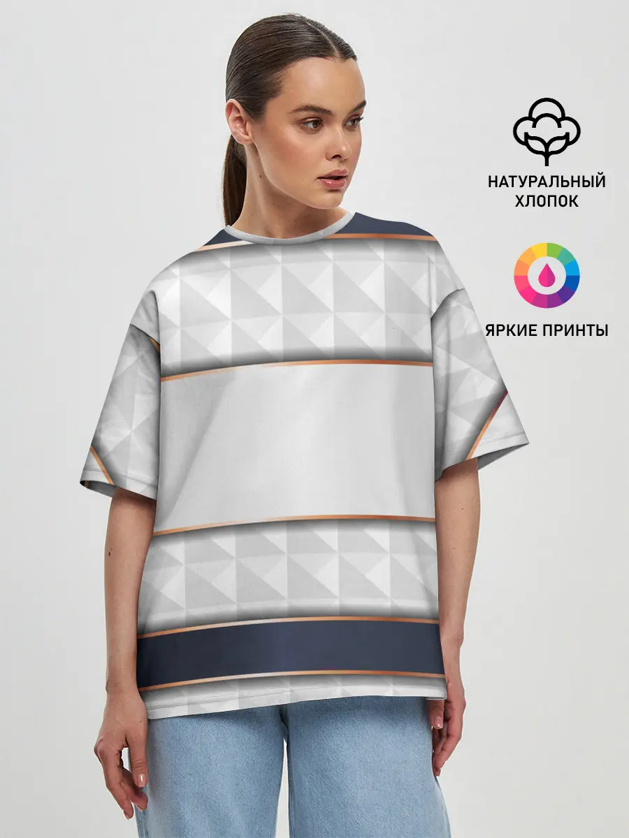Женская футболка оверсайз / White 3d lines