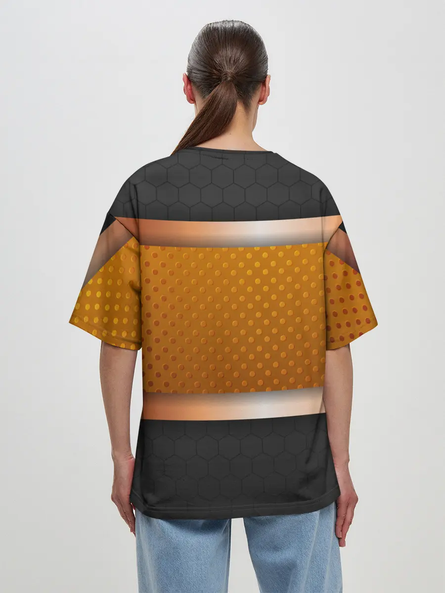 Женская футболка оверсайз / 3d gold / black