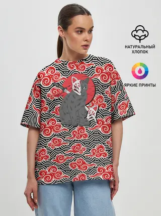 Женская футболка оверсайз / Кот-оборотень