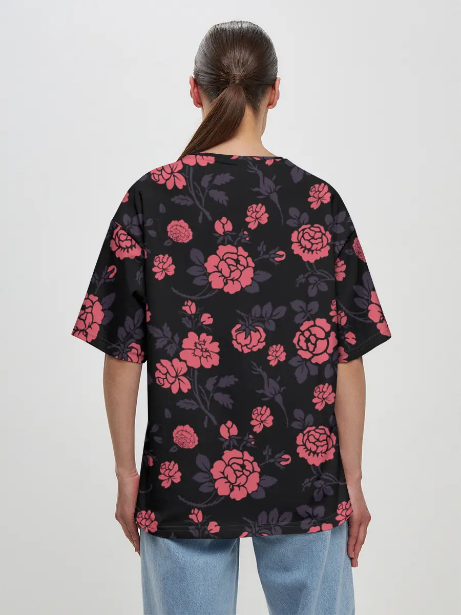 Женская футболка оверсайз / Ночные розы