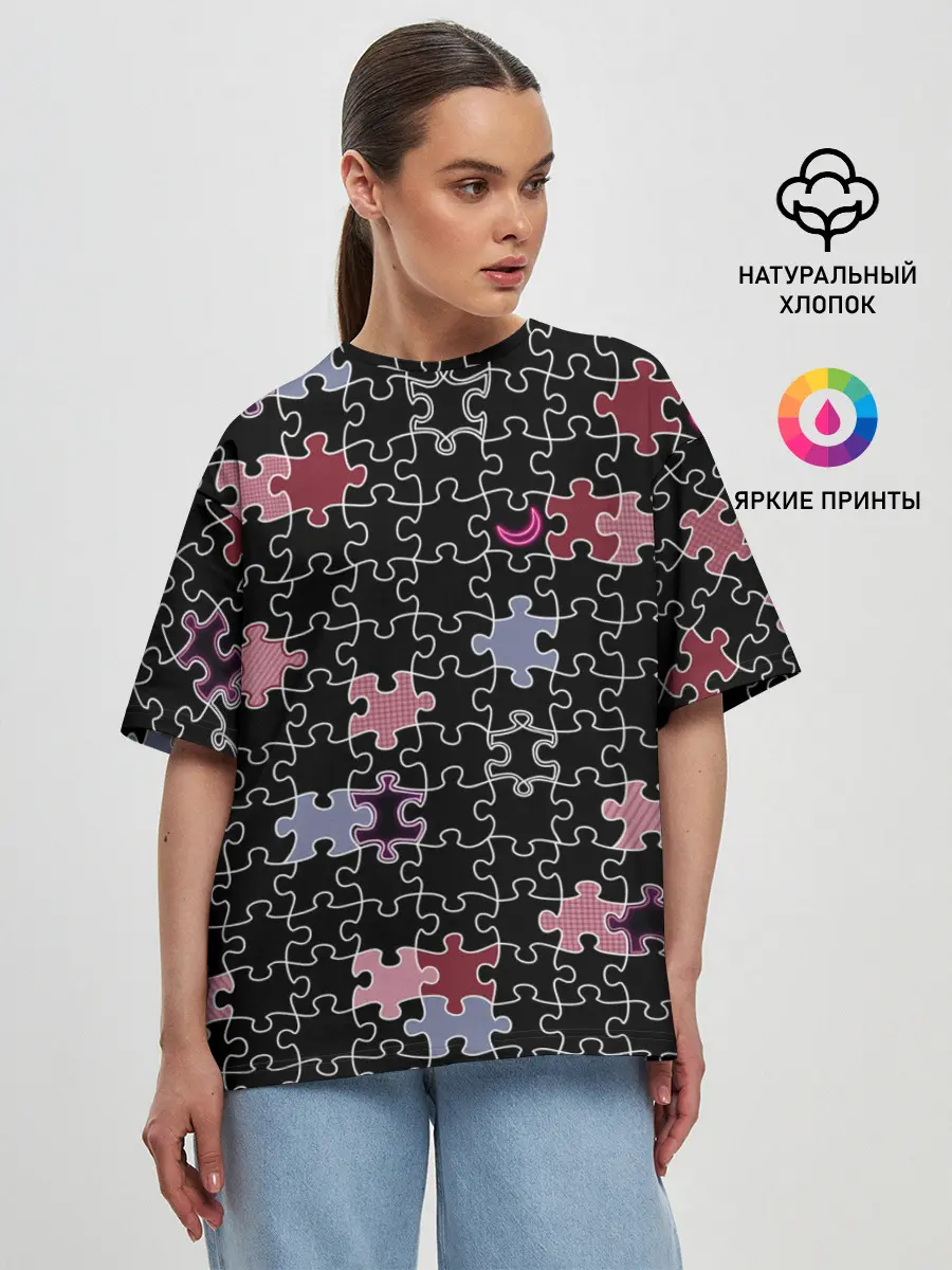 Женская футболка оверсайз / Пазлы Винтажный стиль
