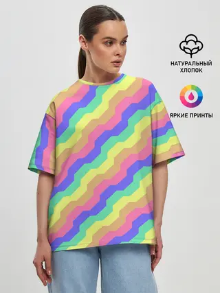 Женская футболка оверсайз / Радужные волны