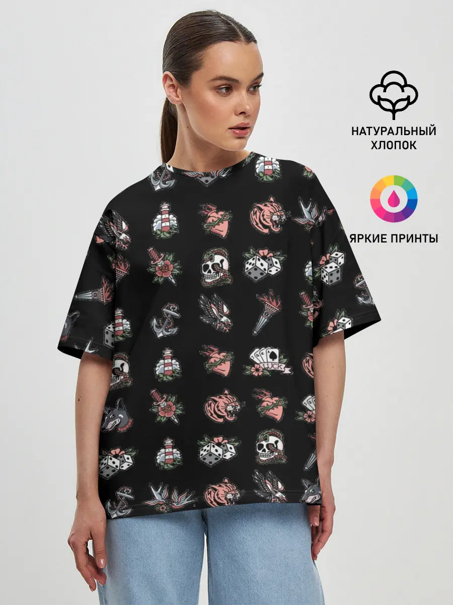 Женская футболка оверсайз / Уличные эмблемы