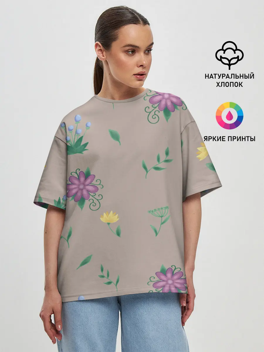 Женская футболка оверсайз / Цветочная эстетика