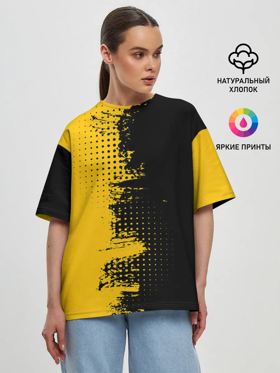 Женская футболка оверсайз / ЧЕРНО ЖЕЛТЫЙ ГРАНЖ | GRUNGE