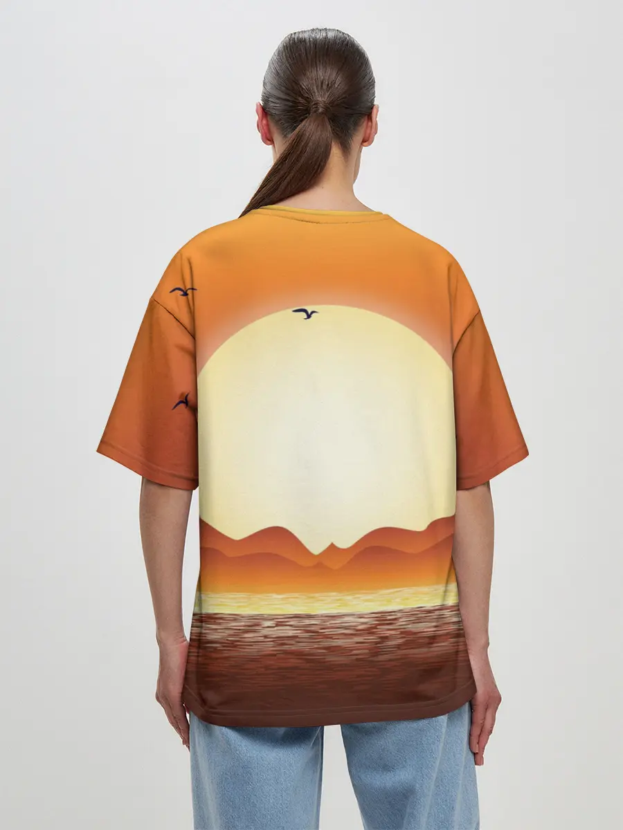 Женская футболка оверсайз / Кораблик на закате