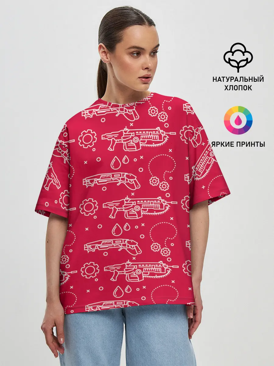 Женская футболка оверсайз / Gears pattern