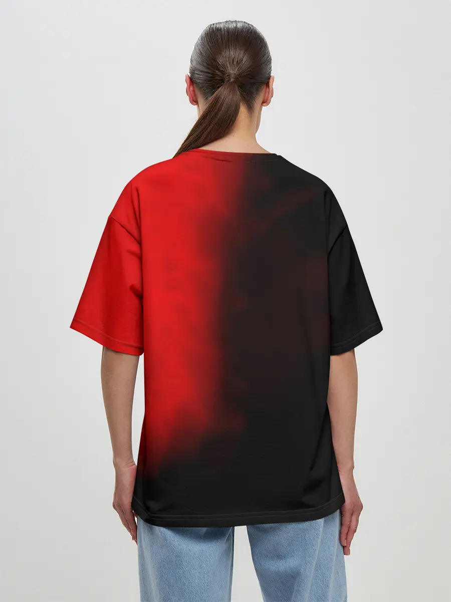 Женская футболка оверсайз / Чёрный Аста красный туман