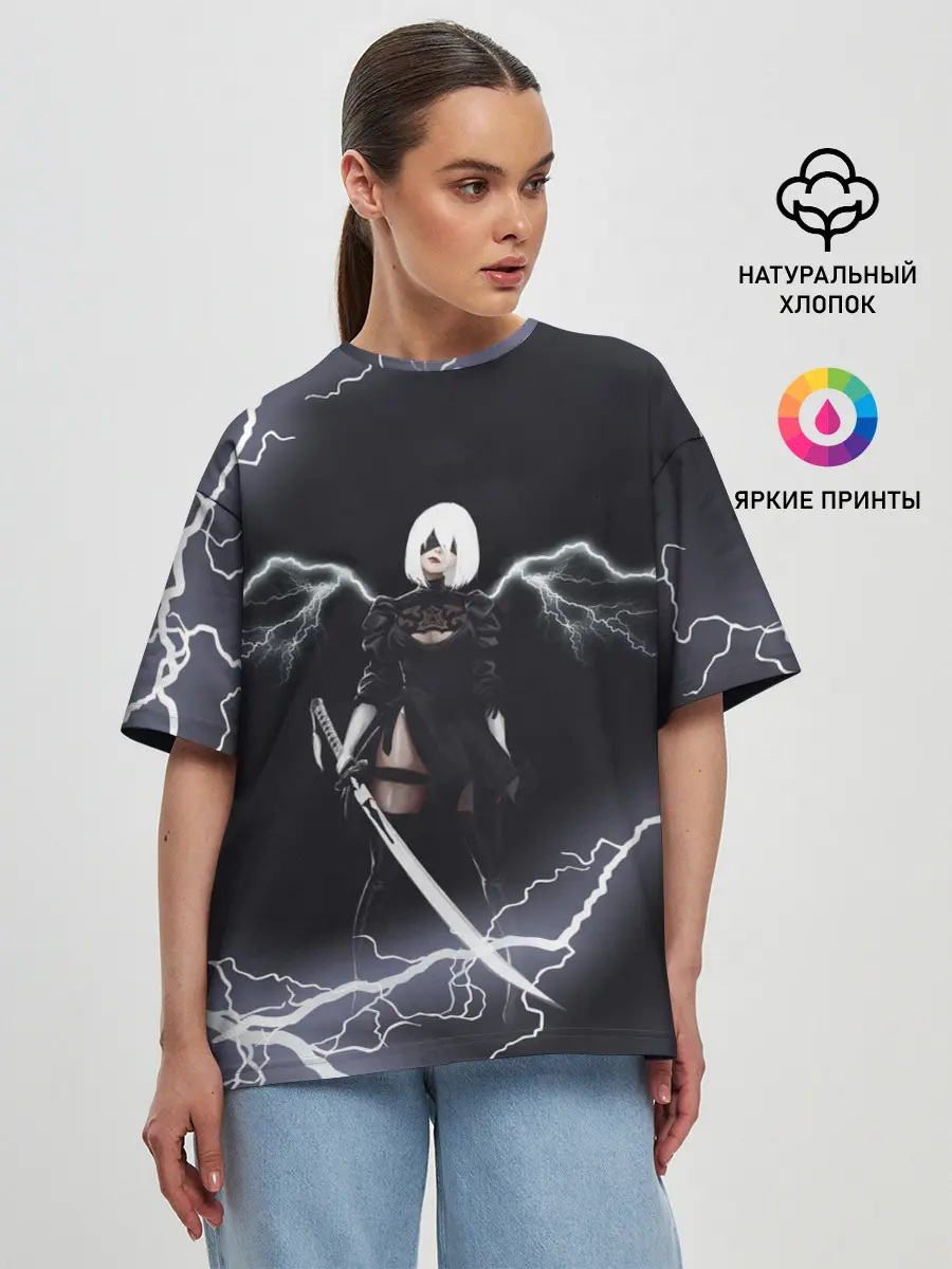 Женская футболка оверсайз / Nier Automata | 2b Light