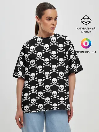 Женская футболка оверсайз / Череп и Кости