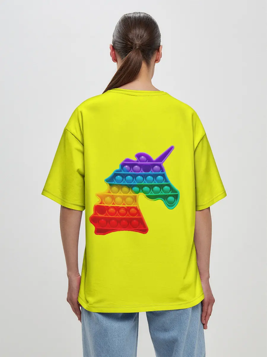 Женская футболка оверсайз / Pop It единорог радужный