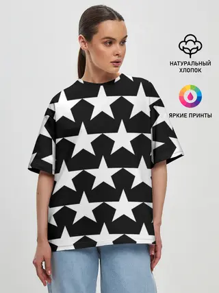 Женская футболка оверсайз / Белые звёзды на чёрном фоне 2