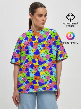 Женская футболка оверсайз / Сердечки