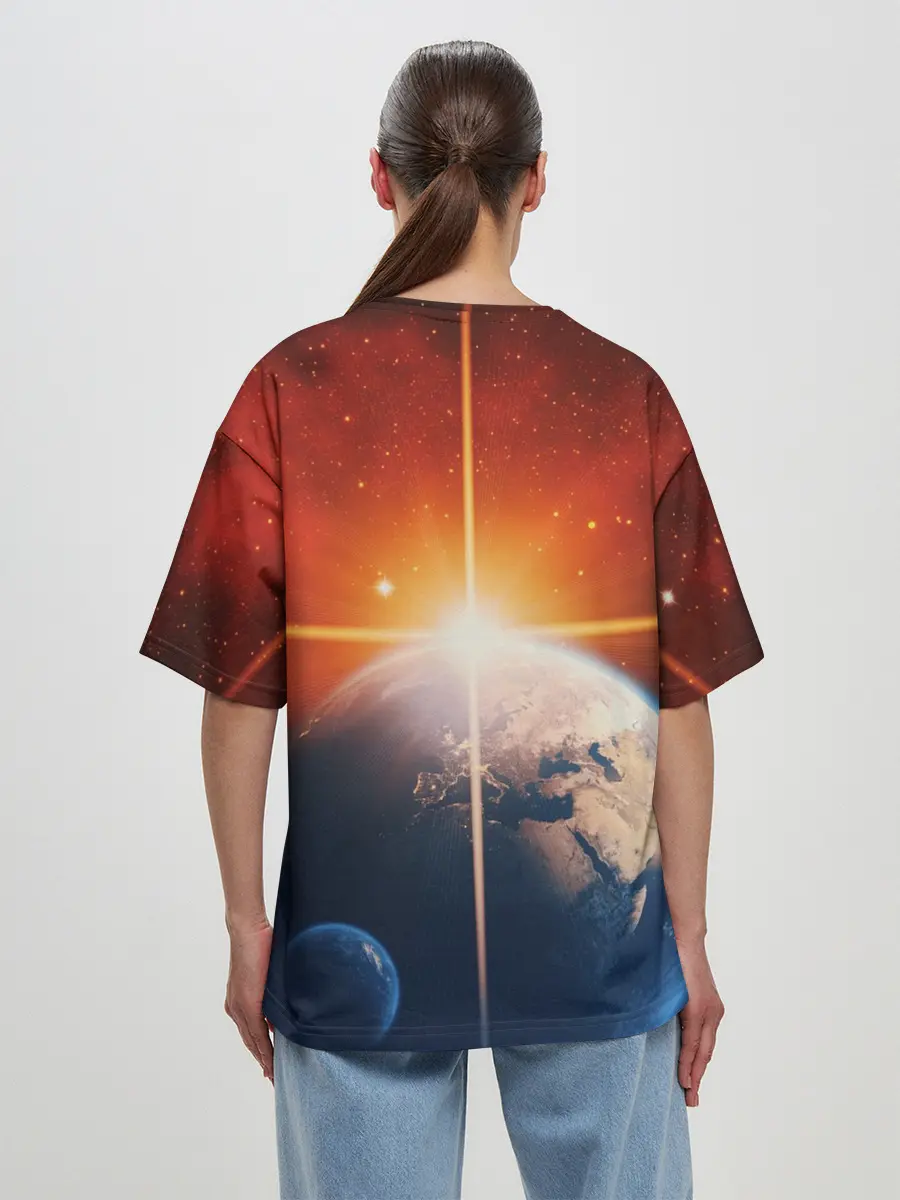 Женская футболка оверсайз / Космос земля 3D