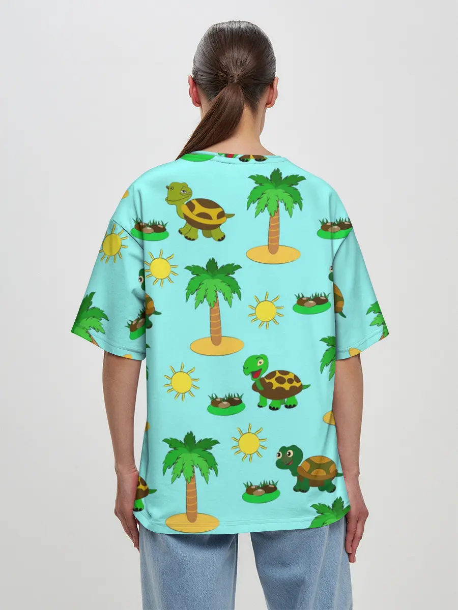 Женская футболка оверсайз / черепашки и пальмы