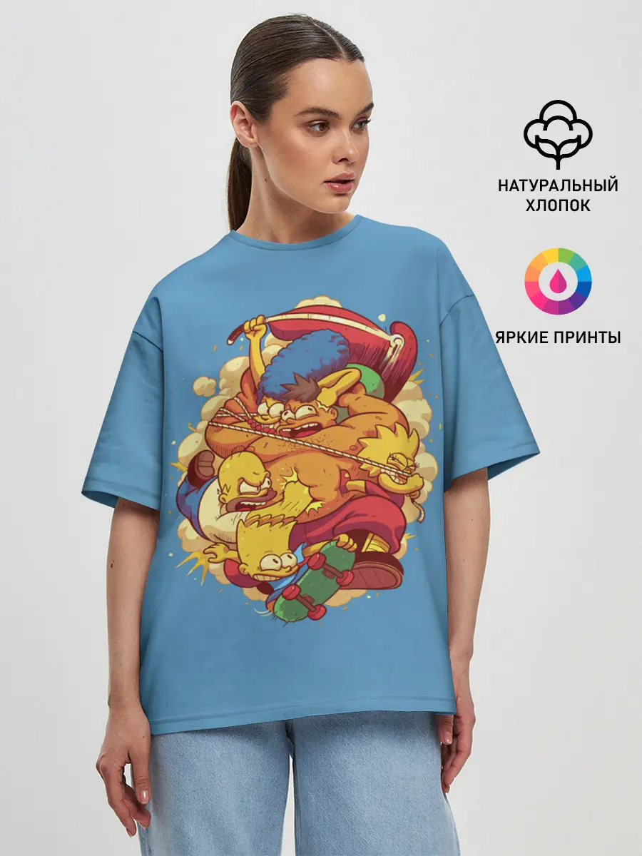 Женская футболка оверсайз / Драка с Симпсонами