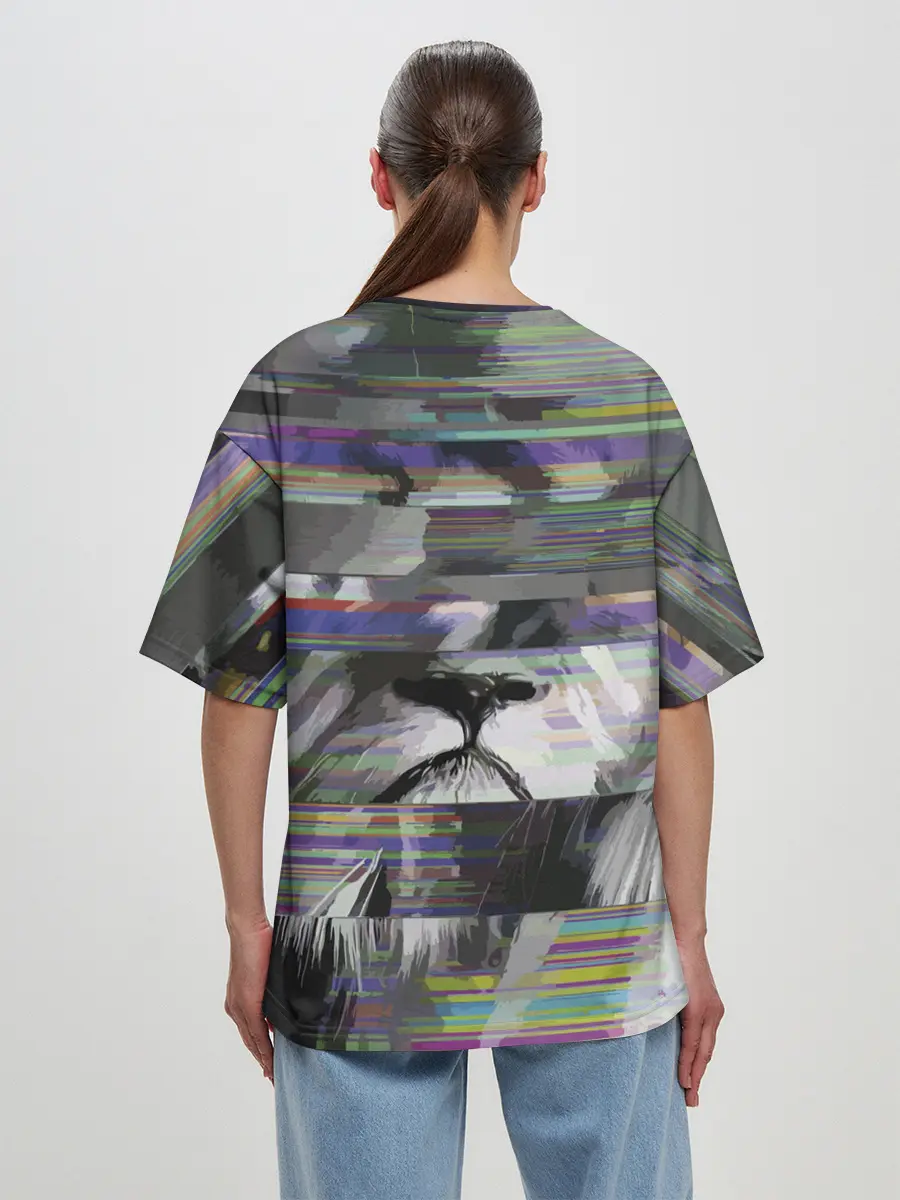 Женская футболка оверсайз / Glitch lion 2020