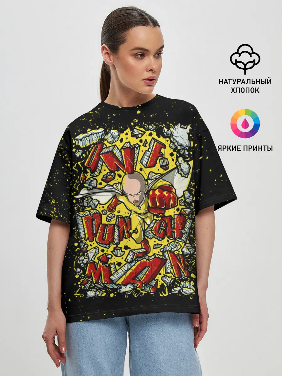 Женская футболка оверсайз / Сайта пробивает стену One Punch-Man