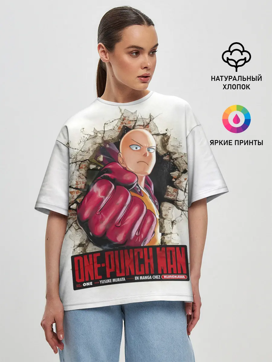 Женская футболка оверсайз / Сайтама пробивая стены One Punch-Man