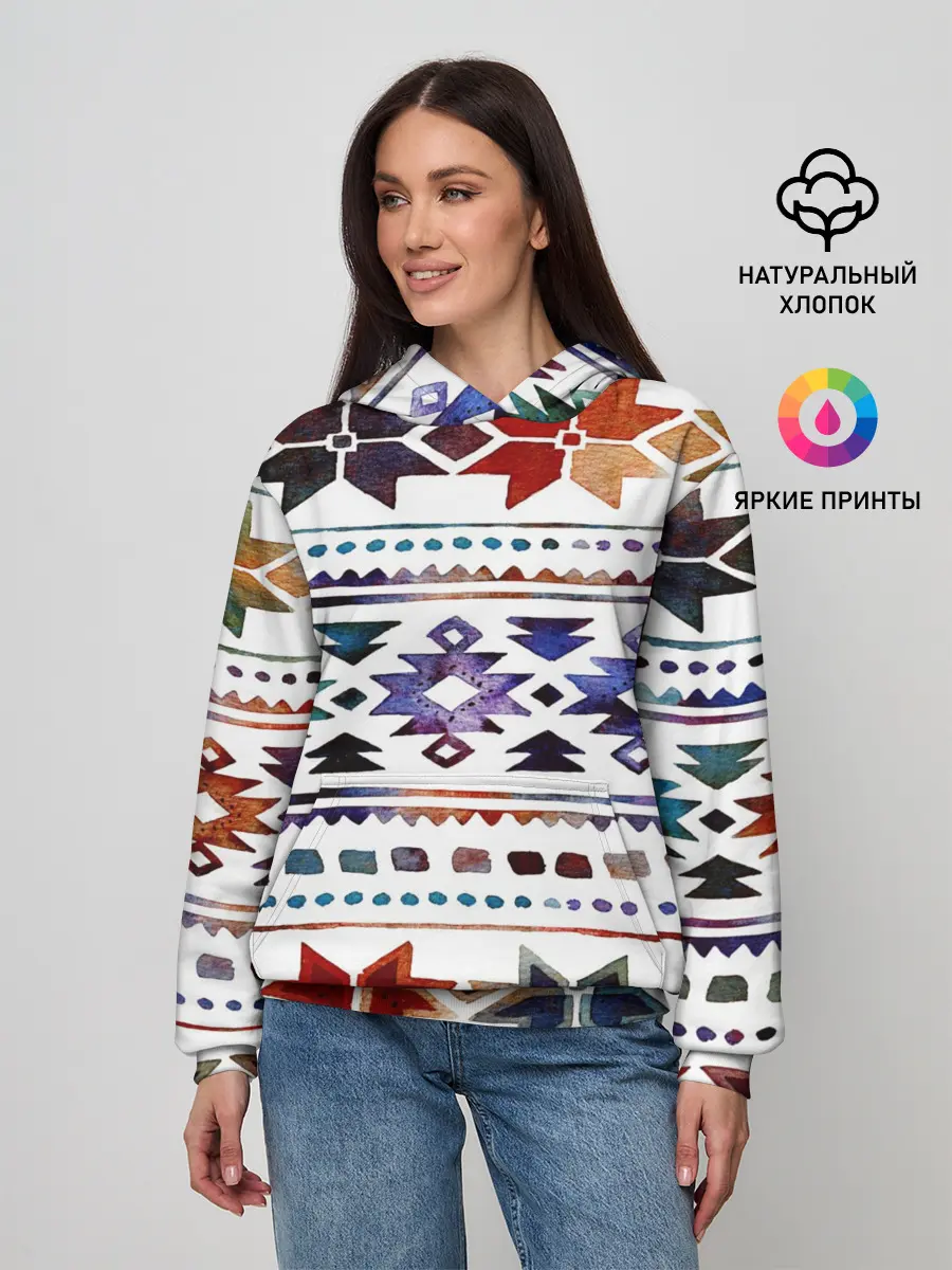 Женское худи / Снежинки акварель