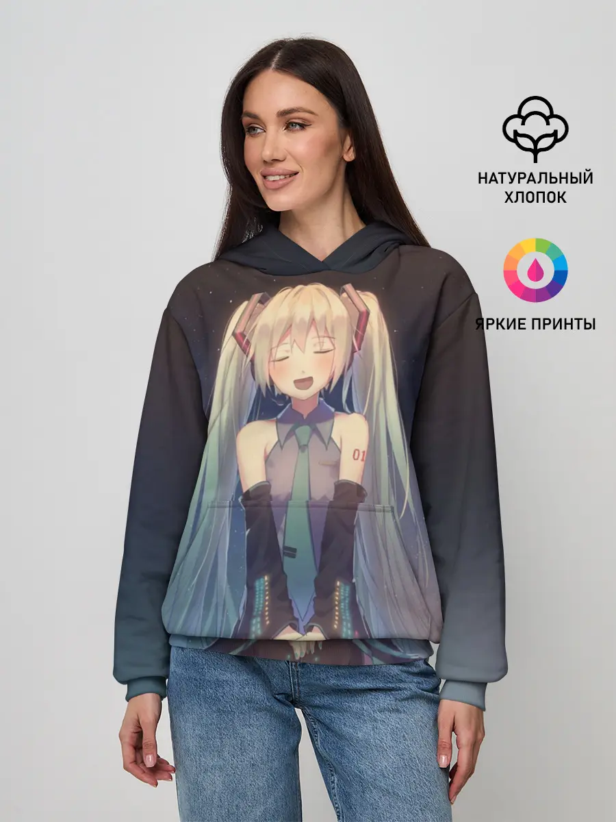 Женское худи / Хатсуне сидит прикрыв глаза