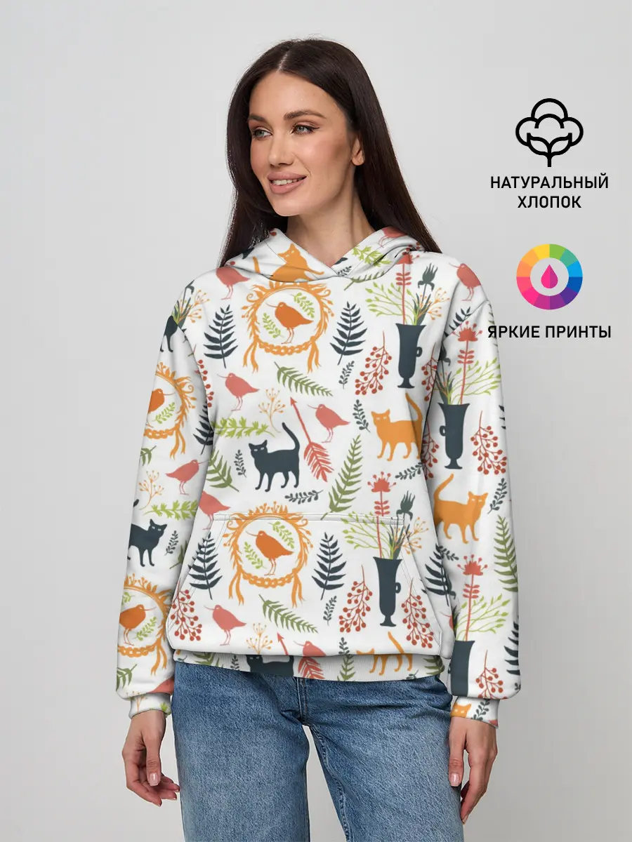 Женское худи / О кошках и птичках