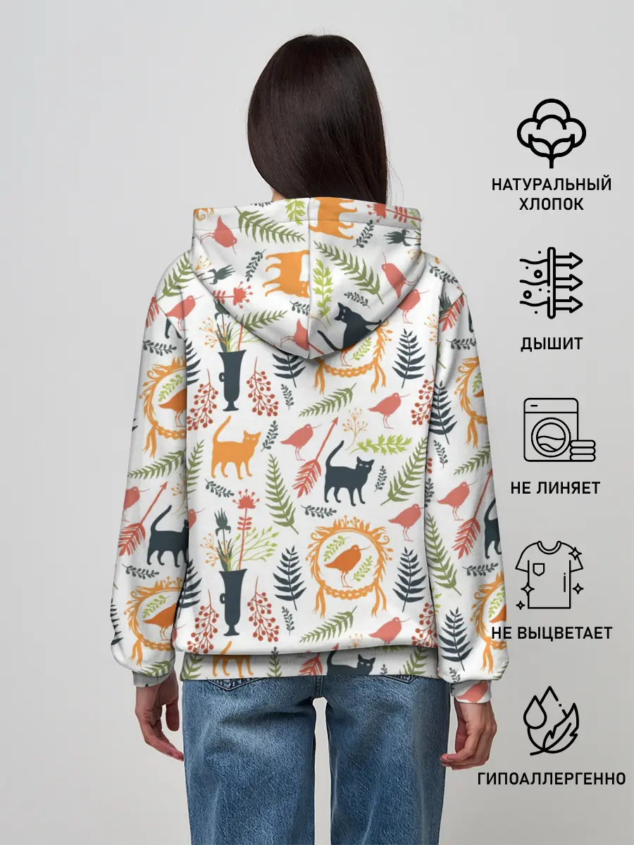 Женское худи / О кошках и птичках