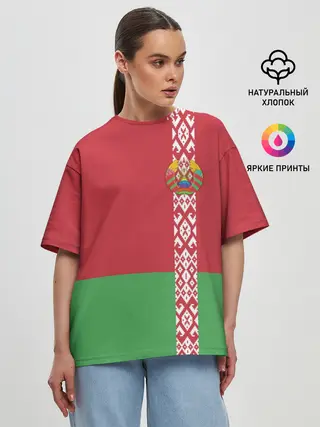 Женская футболка оверсайз / Белоруссия, лента с гербом