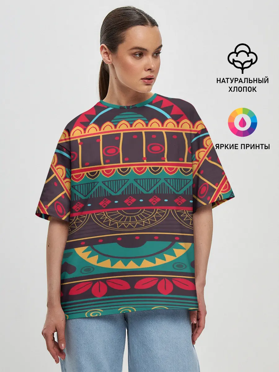 Женская футболка оверсайз / Мексиканский орнамент