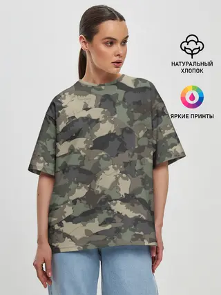 Женская футболка оверсайз / Камуфляж с толстыми котами
