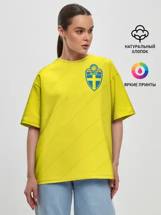 Женская футболка оверсайз / Швеция домашняя форма ЧМ 2018