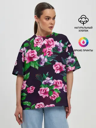 Женская футболка оверсайз / Розы